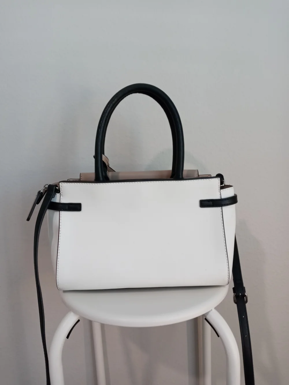 GUESS Two-Tone White and Taupe Top-Handle Satchel